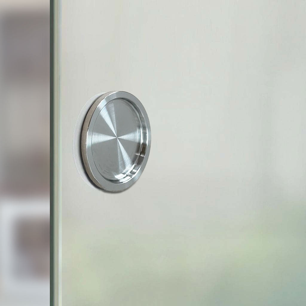 One Pair of Elegant 64mm Sliding Glass Door Round Flush Pulls - Satin Stainless Steel