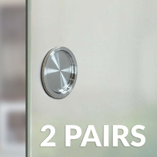 Image: Two Pairs of Elegant 64mm Sliding Glass Door Round Flush Pulls - Satin Stainless Steel