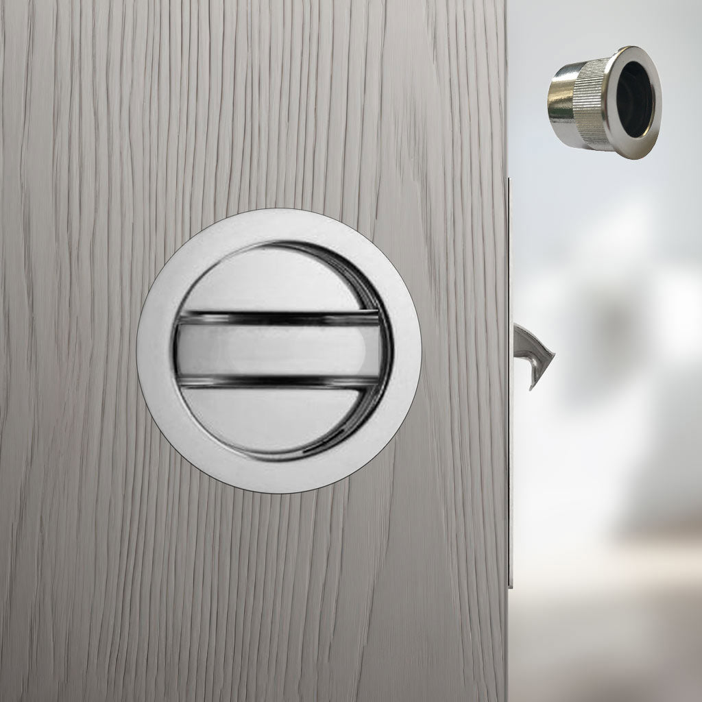 Davis Pocket Door Round Bathroom Lock Turn - Polished Chrome