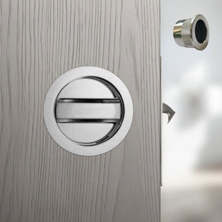 Image: Davis Pocket Door Round Bathroom Lock Turn - Polished Chrome