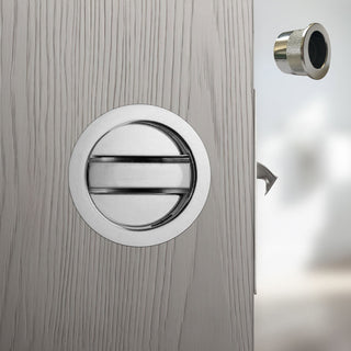 Image: Davis Pocket Door Round Bathroom Lock Turn - Polished Chrome