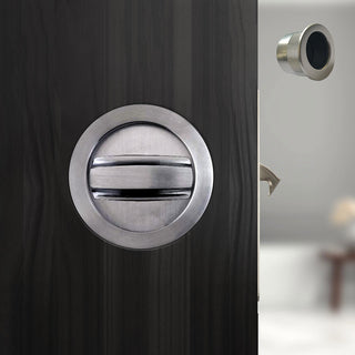 Image: Davis Pocket Door Round Bathroom Lock Turn - Satin Finish
