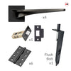 Zenith Double Door Lever Handle Pack - 6 Square Hinges - Matt Black - Combo Handle and Accessory Pack
