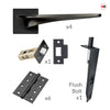 Zenith Double Door Lever Handle Pack - 6 Square Hinges - Matt Black - Combo Handle and Accessory Pack