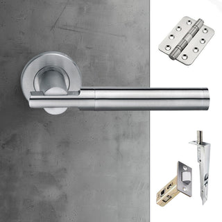 Image: Turin Double Door Lever Handle Pack - 8 Radius Cornered Hinges - Satin Nickel - Combo Handle and Accessory Pack
