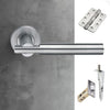 Turin Double Door Lever Handle Pack - 8 Radius Cornered Hinges - Satin Finish - Combo Handle and Accessory Pack