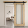Single Sliding Door & Black Barn Track - Lincoln 3 Pane Oak Door - Clear Glass - Unfinished