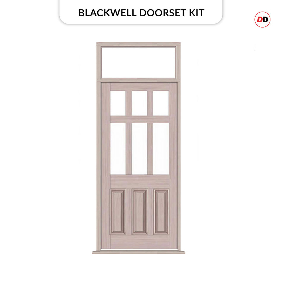 Exterior Victorian Blackwell 6L 3P Front Door with Transom - Customisable: Size, Colour, Glass Options