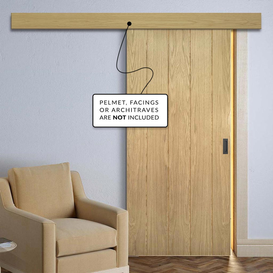 Single Sliding Door & Wall Track - Galway Real American Oak Veneer Door Unfinished