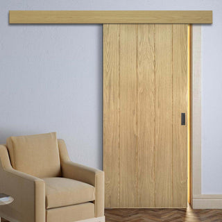 Image: Single Sliding Door & Wall Track - Galway Real American Oak Veneer Door Unfinished