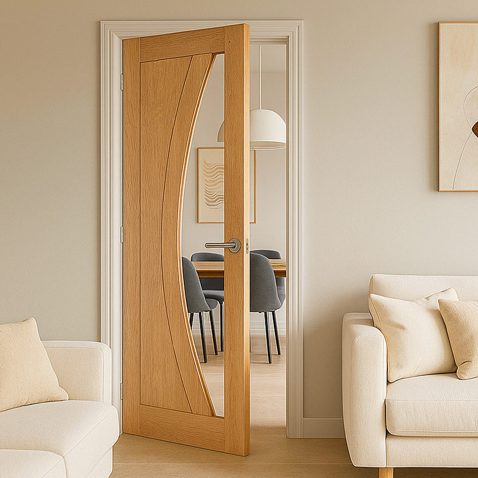 Girona Oak Internal Door - Clear Glass - Prefinished