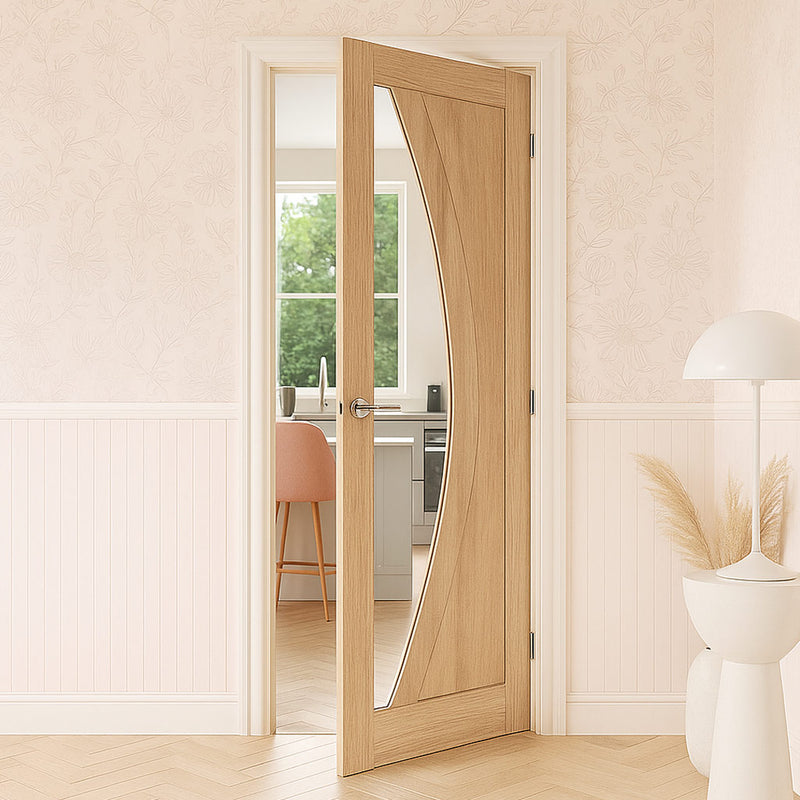 Girona Oak Internal Door - Clear Glass - Unfinished