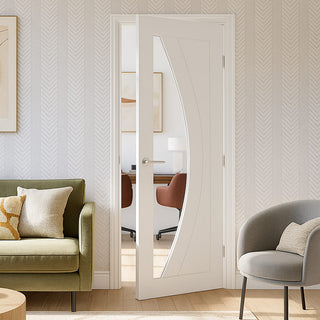 Image: Girona Internal Door - Clear Glass - White Primed