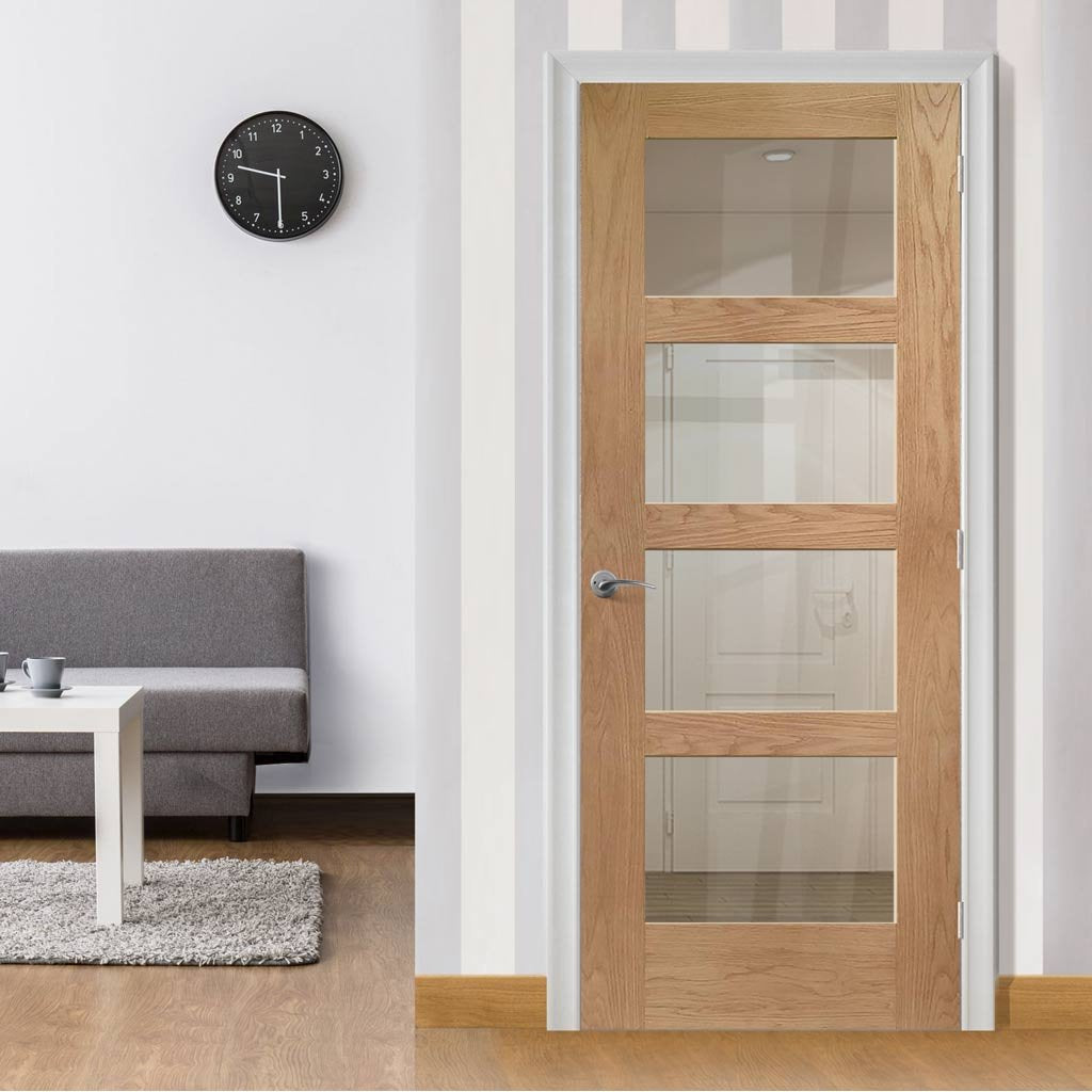 Fire Rated Shaker 4 Pane Oak Internal Door - Clear Glass - 1/2 Hour Fire Rated