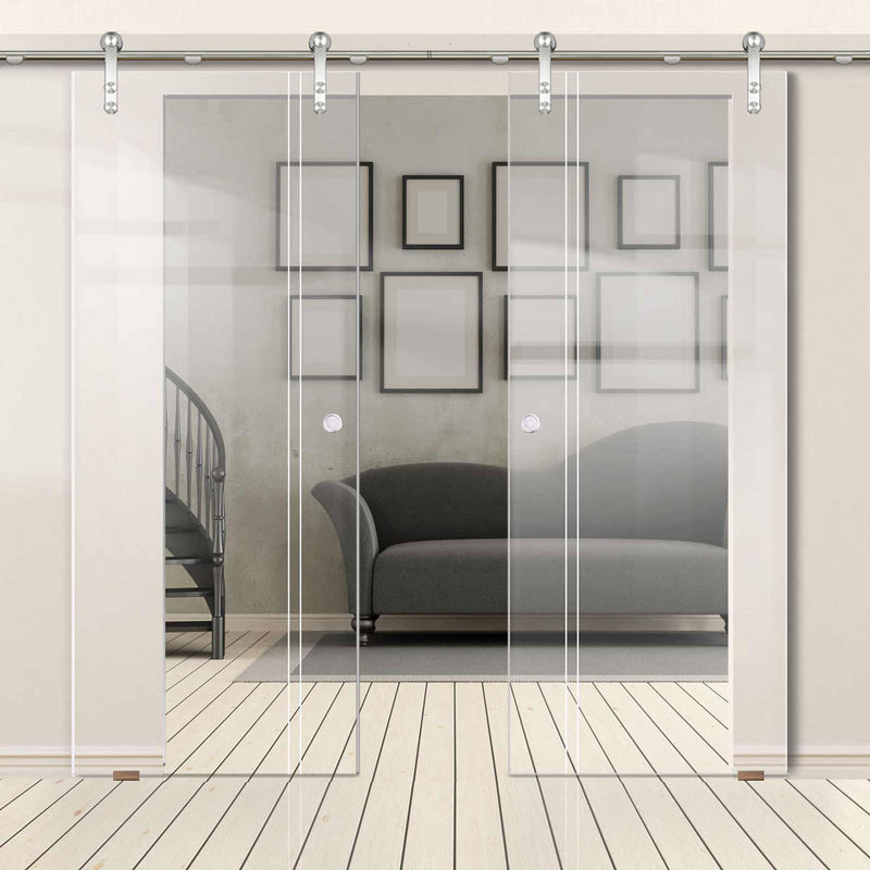 Double Glass Sliding Door - Solaris Tubular Stainless Steel Sliding Track & Gogar 8mm Clear Glass - Obscure Printed Design
