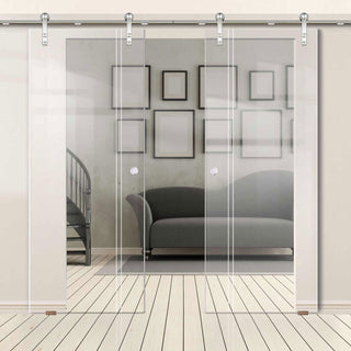 Image: Double Glass Sliding Door - Solaris Tubular Stainless Steel Sliding Track & Gogar 8mm Clear Glass - Obscure Printed Design