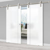 Double Glass Sliding Door - Solaris Tubular Stainless Steel Sliding Track & Gogar 8mm Obscure Glass - Obscure Printed Design