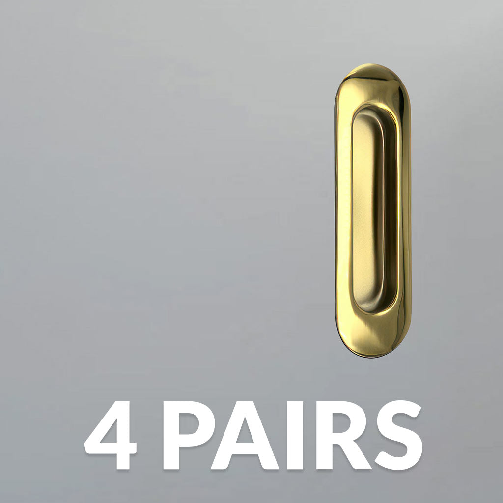 Four Pairs of Burbank 120mm Sliding Door Oval Flush Pulls - Polished Gold Finish