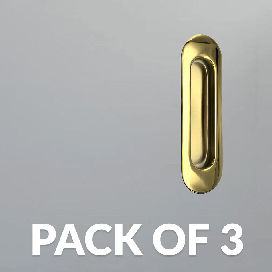 Pack of Three Burbank 120mm Sliding Door Oval Flush Pulls - Polished Gold Finish
