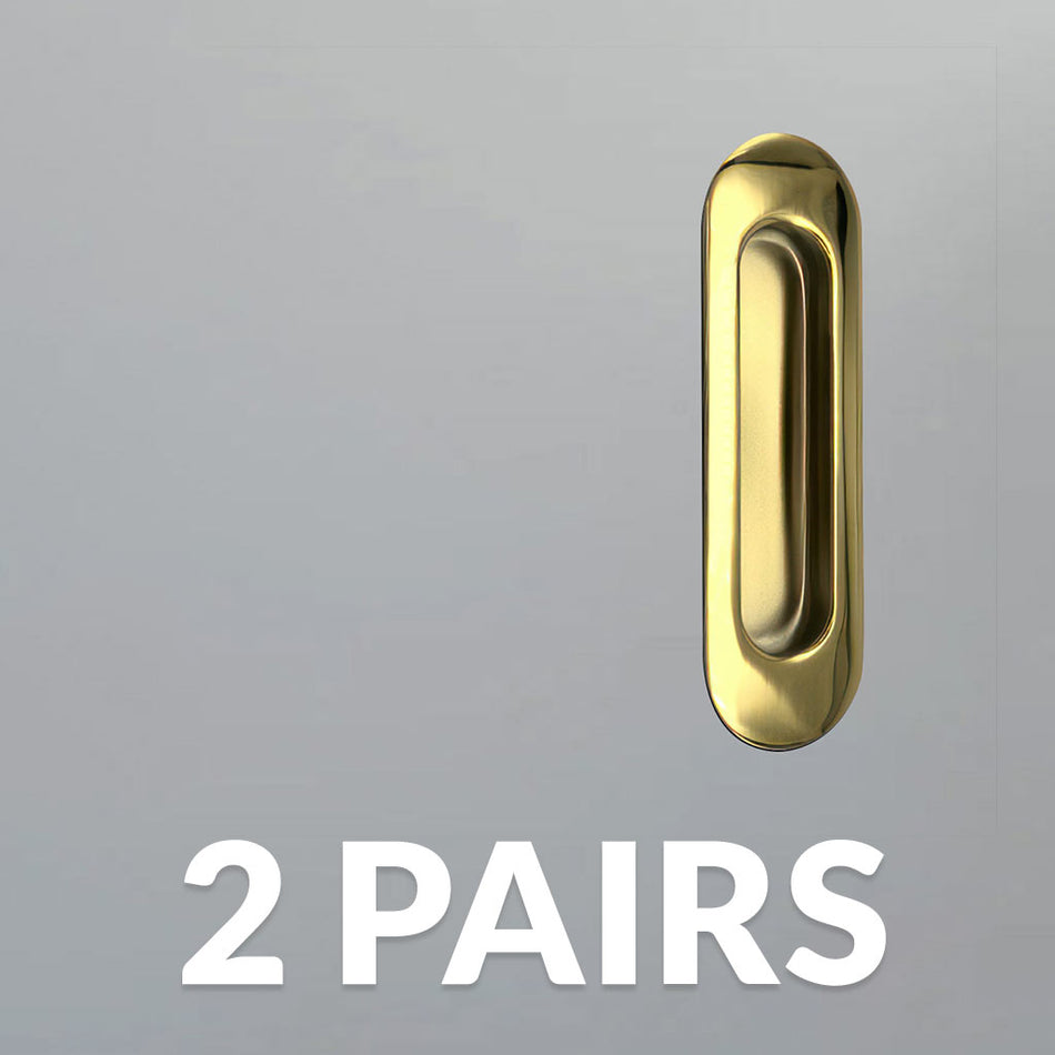 Two Pairs of Burbank 120mm Sliding Door Oval Flush Pulls - Polished Gold Finish