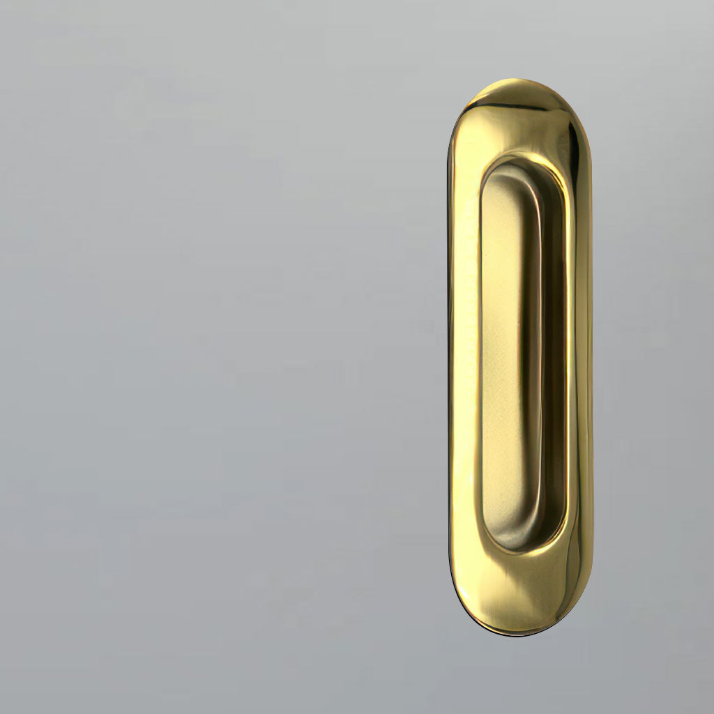 One Pair of Burnbank 120mm Sliding Door Oval Flush Pulls - Polished Gold Finish