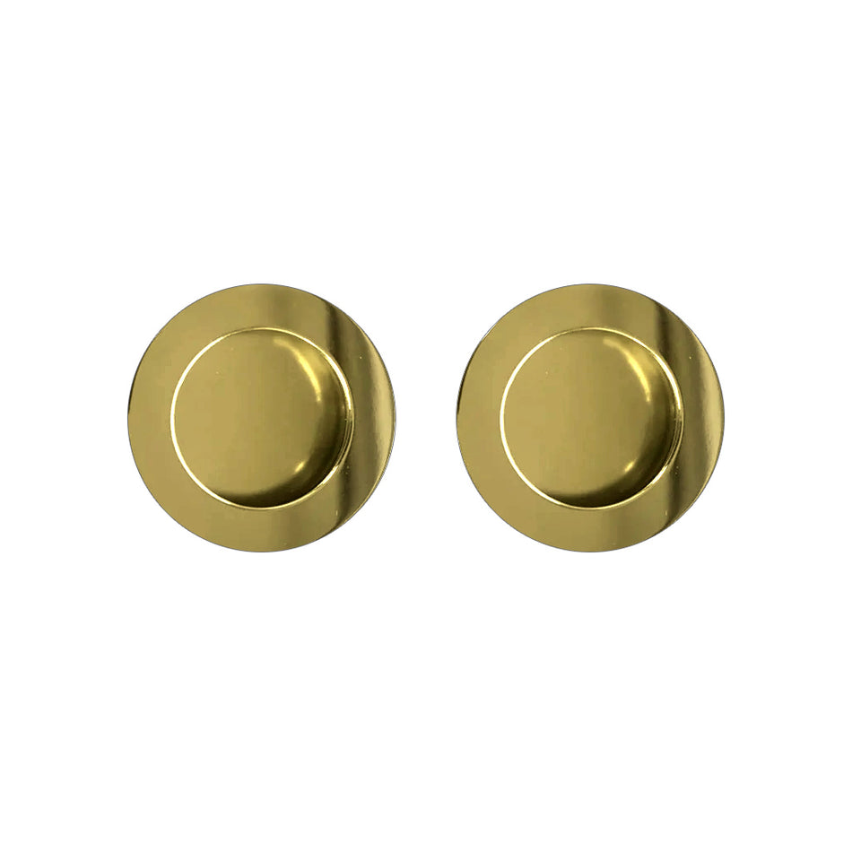Three Pairs of Anniston 50mm Sliding Door Round Flush Pulls - Polished Gold Finish