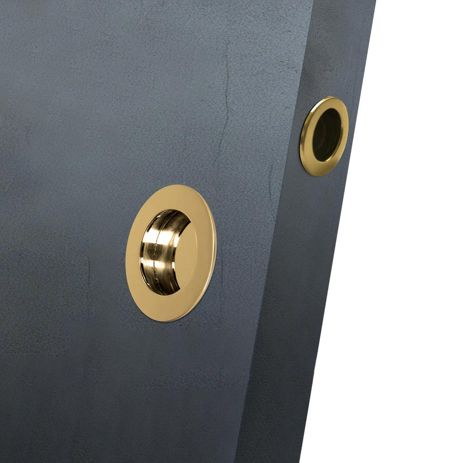 Anniston 50mm Sliding Door Round Flush Pulls Pair and Single Finger Pull  - Polished Gold Finish