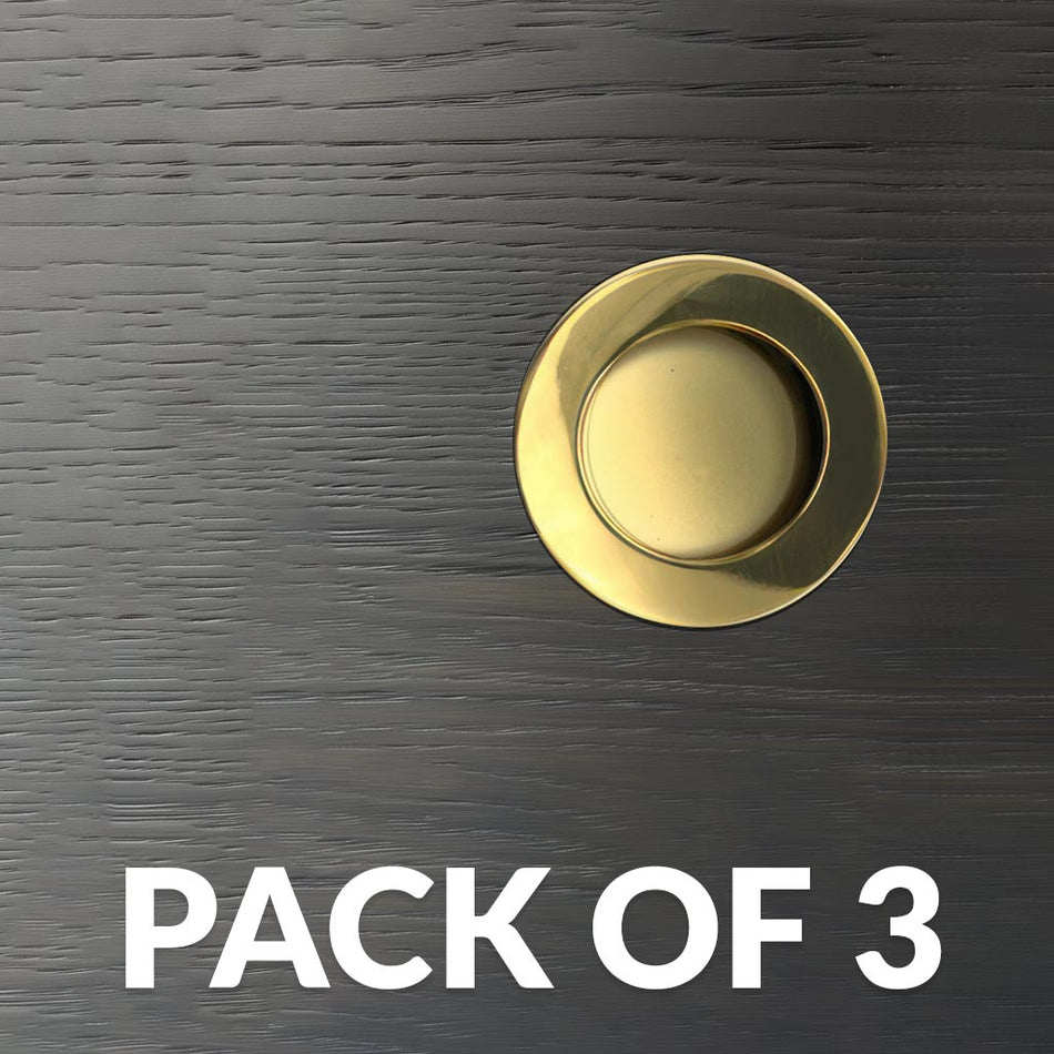 Pack of Three Anniston 50mm Sliding Door Round Flush Pulls - Polished Gold Finish