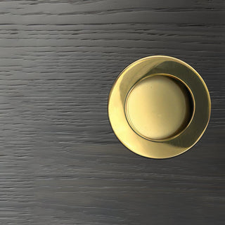 Image: One Pair of Anniston 50mm Sliding Door Round Flush Pulls - Polished Gold Finish
