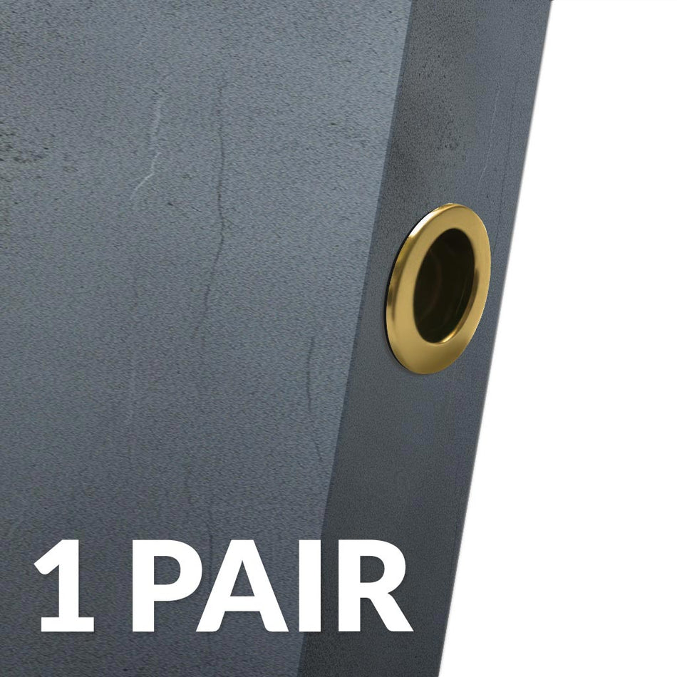 Two Dillon Small Round Door Edge Finger Pulls for Sliding and Pocket Doors - Polished Gold Finish