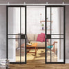 Top Mounted Stainless Steel Sliding Track & Double Door - Greenwich Black Painted Doors - Clear Glass - Prefinished