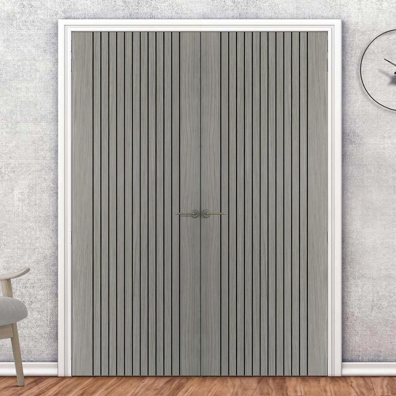 J B Kind Laminates Aria Grey Coloured Fire Internal Door Pair - 1/2 Hour Fire Rated - Prefinished