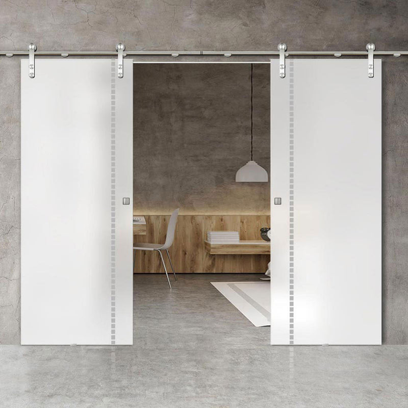 Double Glass Sliding Door - Solaris Tubular Stainless Steel Sliding Track & Gifford 8mm Obscure Glass - Obscure Printed Design