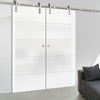 Double Glass Sliding Door - Solaris Tubular Stainless Steel Sliding Track & Gullane 8mm Obscure Glass - Obscure Printed Design