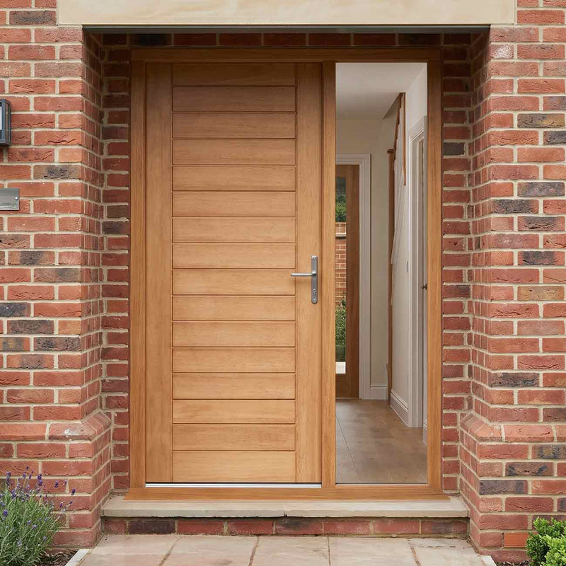 External Door & Frame Set - Hayes Flush Hardwood - One Unglazed Side Screen