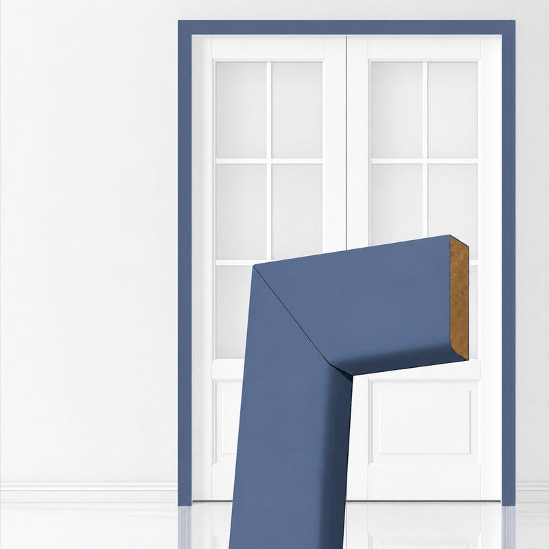 Made to Size Thruframe Interior Urban Heather Blue Primed Door Lining Frame and Simple Architrave Set - Suits Double Doors