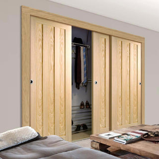 Image: Minimalist Wardrobe Door & Frame Kit - Three Idaho 3 Panel Oak Doors - Prefinished