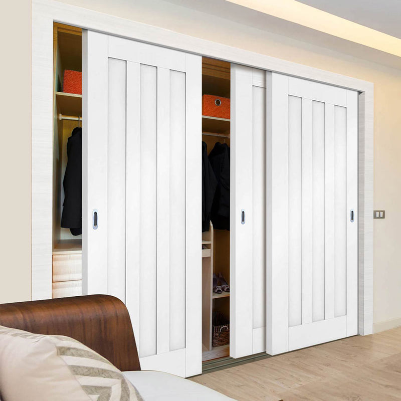 Minimalist Wardrobe Door & Frame Kit - Three Idaho 3 Panel Doors - White Primed