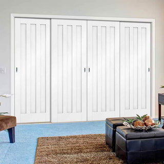 Image: Minimalist Wardrobe Door & Frame Kit - Four Idaho 3 Panel Doors - White Primed