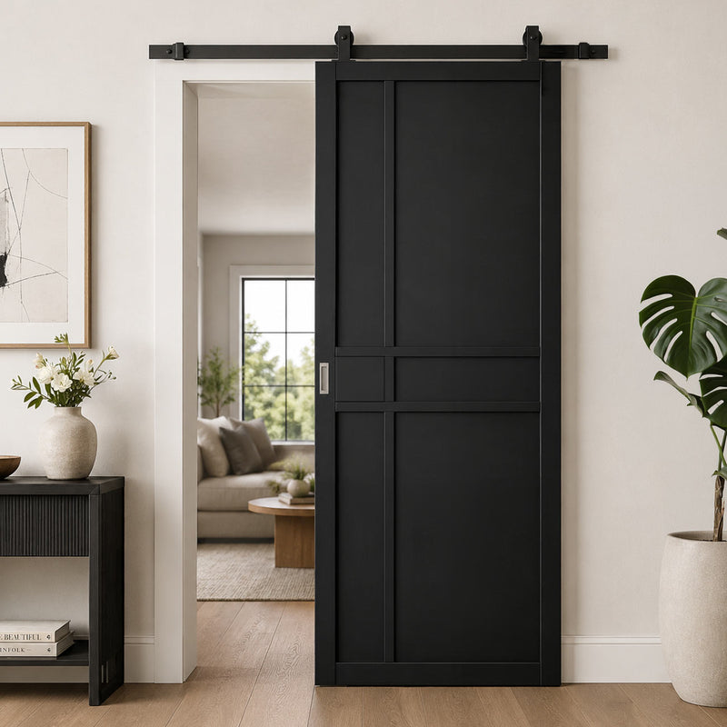 Top Mounted Black Sliding Track & Door - Industrial City Black Panel Internal Door - Prefinished