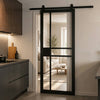 Top Mounted Black Sliding Track & Door - Industrial City Black Internal Door - Clear Glass - Prefinished