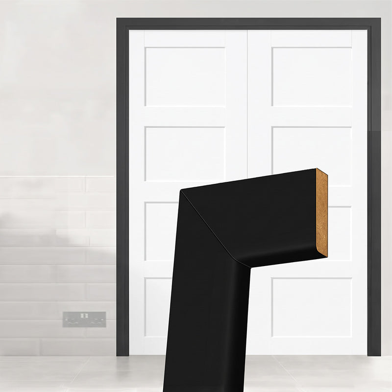 Made to Size Double Interior Black Primed Door Lining Frame and Simple Architrave Set - For 30 Minute Fire Doors