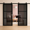 Top Mounted Sliding Track & Camden Black Double Door - Prefinished - Tinted Glass - Urban Collection