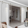 Double Glass Sliding Door - Solaris Tubular Stainless Steel Sliding Track & Inveresk 8mm Clear Glass - Obscure Printed Design