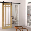 Single Sliding Door & Black Barn Track - Kerry Oak Door - Bevelled Clear Safety Glass - Unfinished