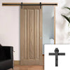 Single Sliding Door & Black Barn Track - Kilburn 3 Panel Oak Door - Unfinished