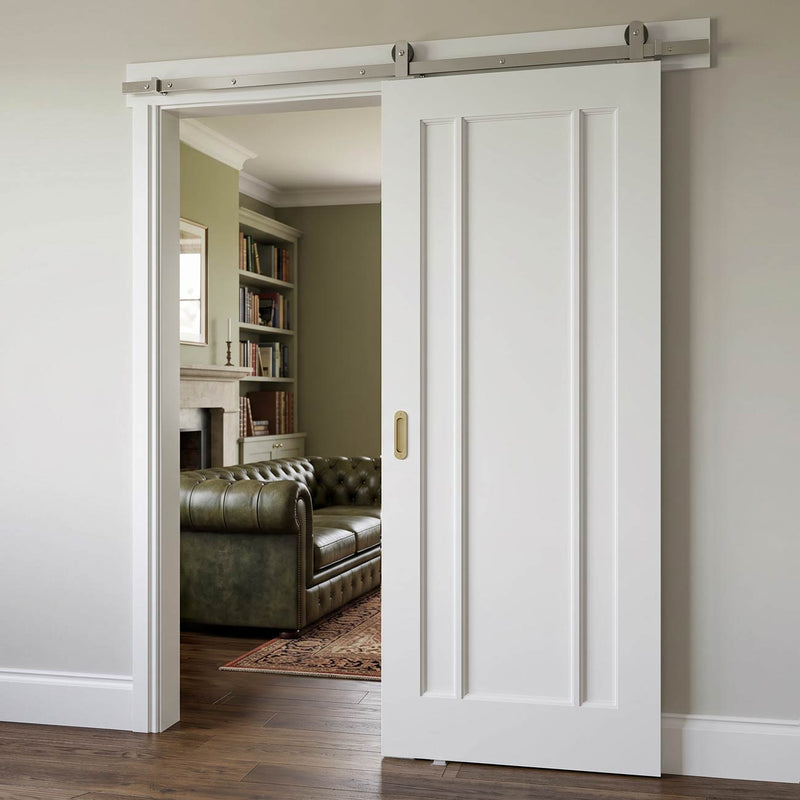 Top Mounted Stainless Steel Sliding Track & Door - Lincoln White Primed Internal Door - Unfinished