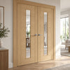 Valdor - Ladder Oak Internal Door Pair - Clear Glass - Unfinished