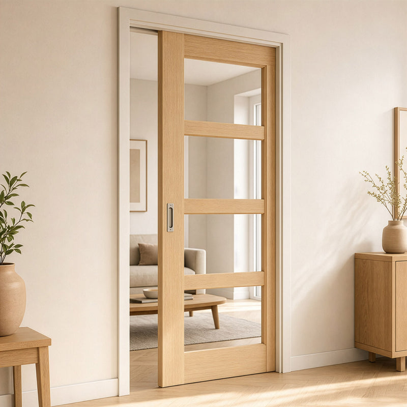 Valdor Shaker Oak Single Evokit Door - Clear Glass - Unfinished