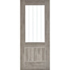 Premium Single Sliding Door & Wall Track - Laminate Mexicano Light Grey Door - Etched Clear Glass - Prefinished